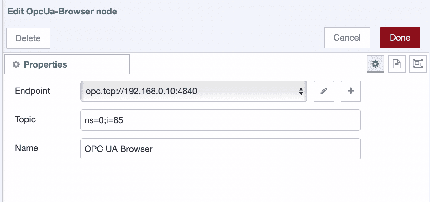 OPC UA Browser node